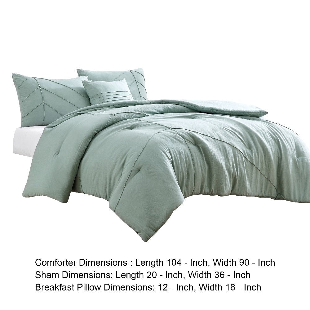 Veria 5 Piece King Comforter Set with Leaf Vein Stitching The Urban Port, Green - BM250131