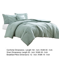 Veria 5 Piece King Comforter Set with Leaf Vein Stitching The Urban Port, Green - BM250131