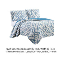 Veria 3 Piece Queen Quilt Set with Embroidery The Urban Port, White and Blue - BM250133