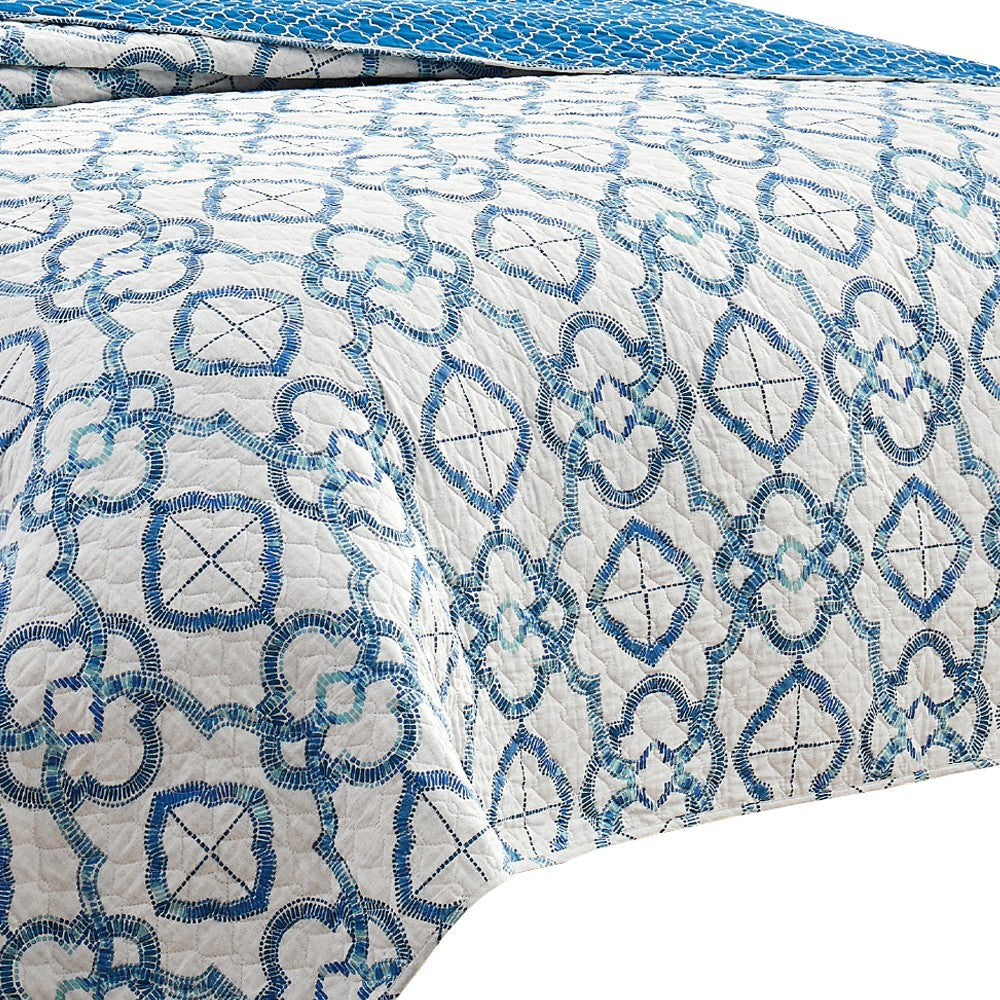 Veria 3 Piece King Quilt Set with Embroidery The Urban Port, White and Blue - BM250151