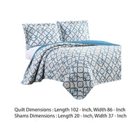 Veria 3 Piece King Quilt Set with Embroidery The Urban Port, White and Blue - BM250151