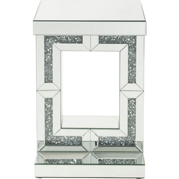 Accent Table with Open Geometric Base and Acrylic Diamond Inlay, Silver - BM250186