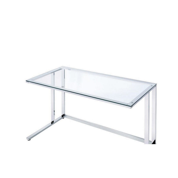 Writing Desk with Glass Top and Built in USB Port, Clear and Chrome - BM250195