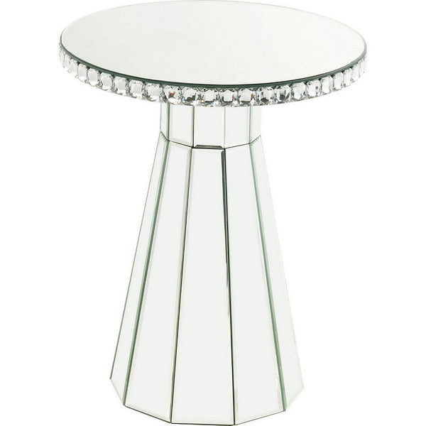 Accent Table with Beveled Mirror Framing and Faux Crystals, Silver - BM250297