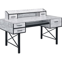 Computer Desk with 5 Drawers and Grains, Antique White and Black - BM250379