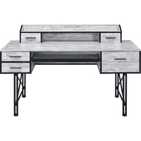 Computer Desk with 5 Drawers and Grains, Antique White and Black - BM250379