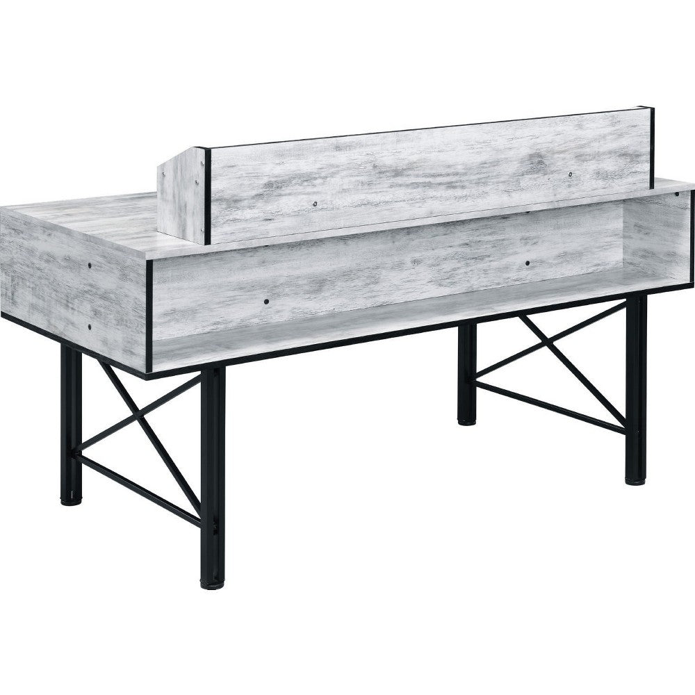 Computer Desk with 5 Drawers and Grains, Antique White and Black - BM250379