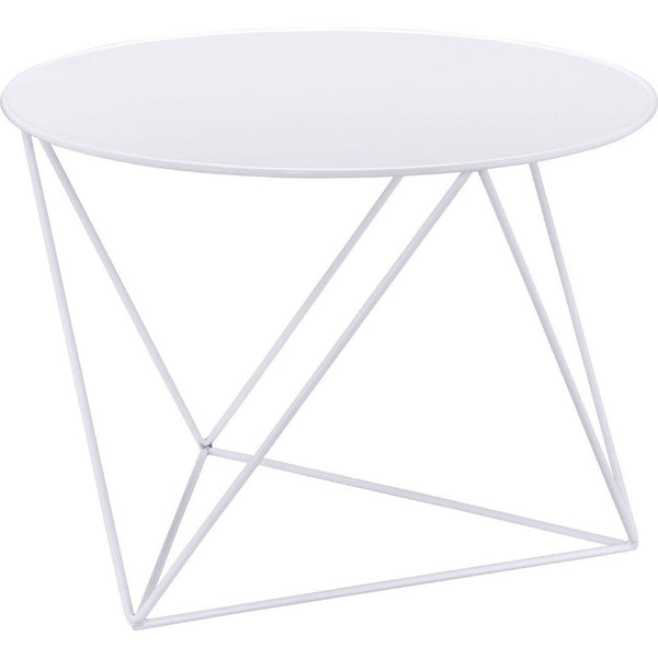 Accent Table with Open Geometric Base and Round Top, White - BM250416