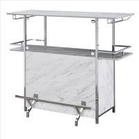 Bar Table with Faux Marble and Chrome Finish, White and Silver - BM253019