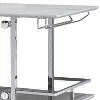 Bar Table with Faux Marble and Chrome Finish, White and Silver - BM253019