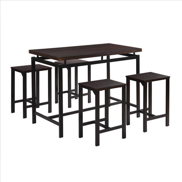 5 Piece Pub Table Set with Backless Seat Stools, Espresso Brown - BM261356