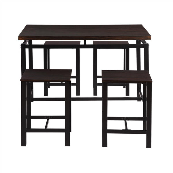 5 Piece Pub Table Set with Backless Seat Stools, Espresso Brown - BM261356