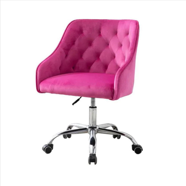 Office Chair with Padded Swivel Seat and Tufted Design, Pink - BM261584