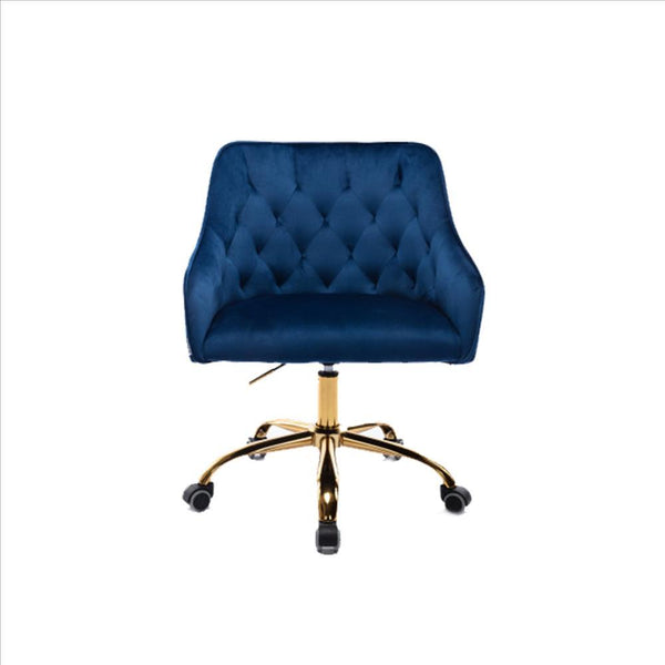 Office Chair with Padded Swivel Seat and Tufted Design, Navy Blue - BM261588