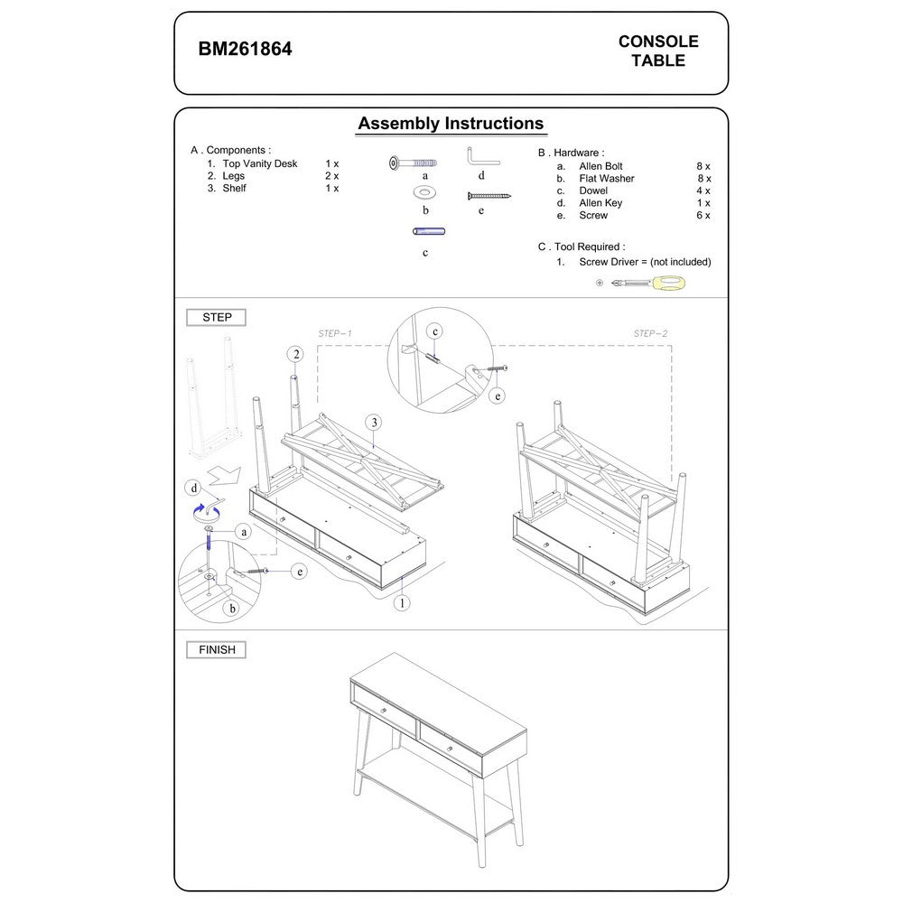 Console Table with 2 Drawers and Angled Legs, Brown - BM261864