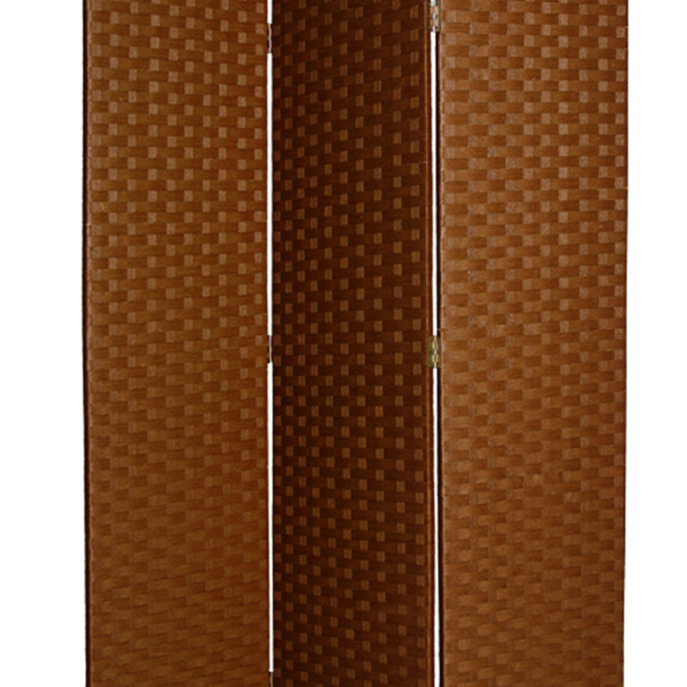 Wooden Foldable 3 Panel Room Divider with Streamline Design, Dark Brown - BM26679