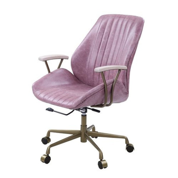 Office Chair with Leather Seat and Channel Stitching, Pink - BM268973