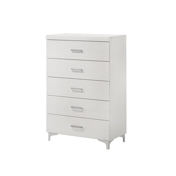 Chest with 5 Drawers and Wooden Frame, White - BM269002