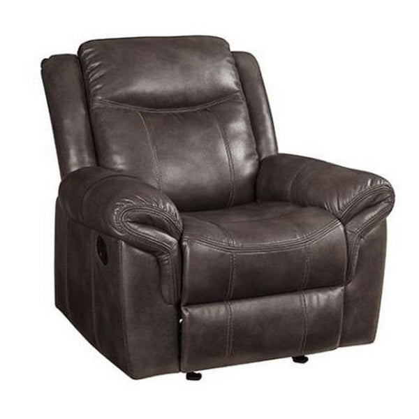 Glider Recliner with Leatherette Upholstery and Pillow Arms, Brown - BM269005