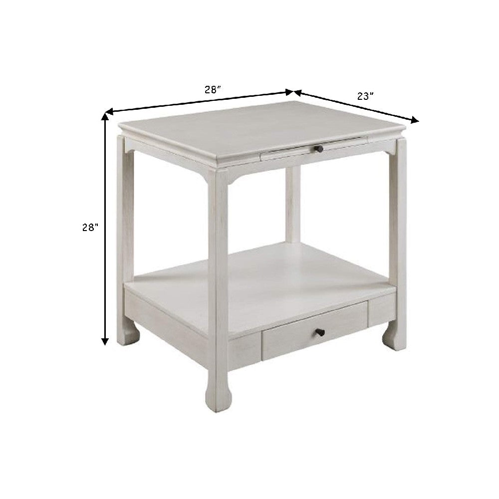 Accent Table with Pull Out Tray and 1 Drawer, Antique White - BM269048