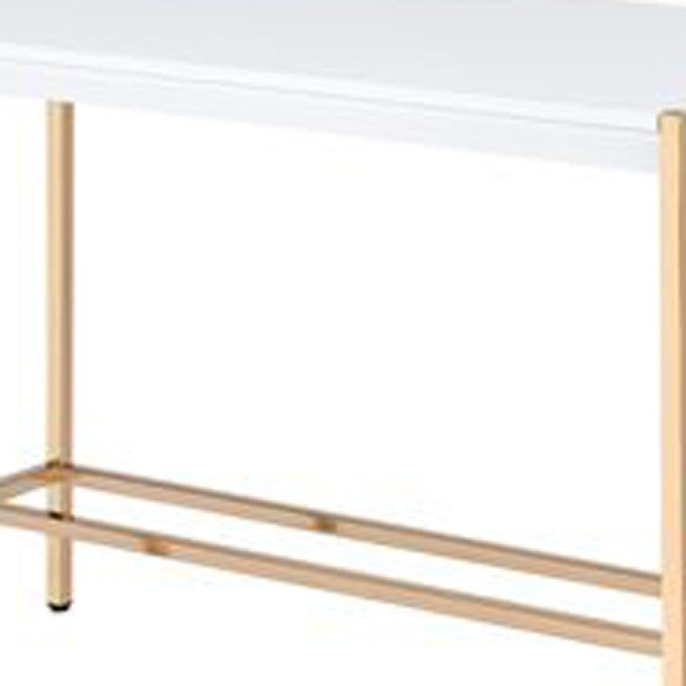 Writing Desk with USB Dock and Metal Legs, White and Rose Gold - BM269050