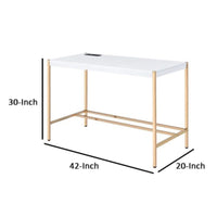 Writing Desk with USB Dock and Metal Legs, White and Rose Gold - BM269050