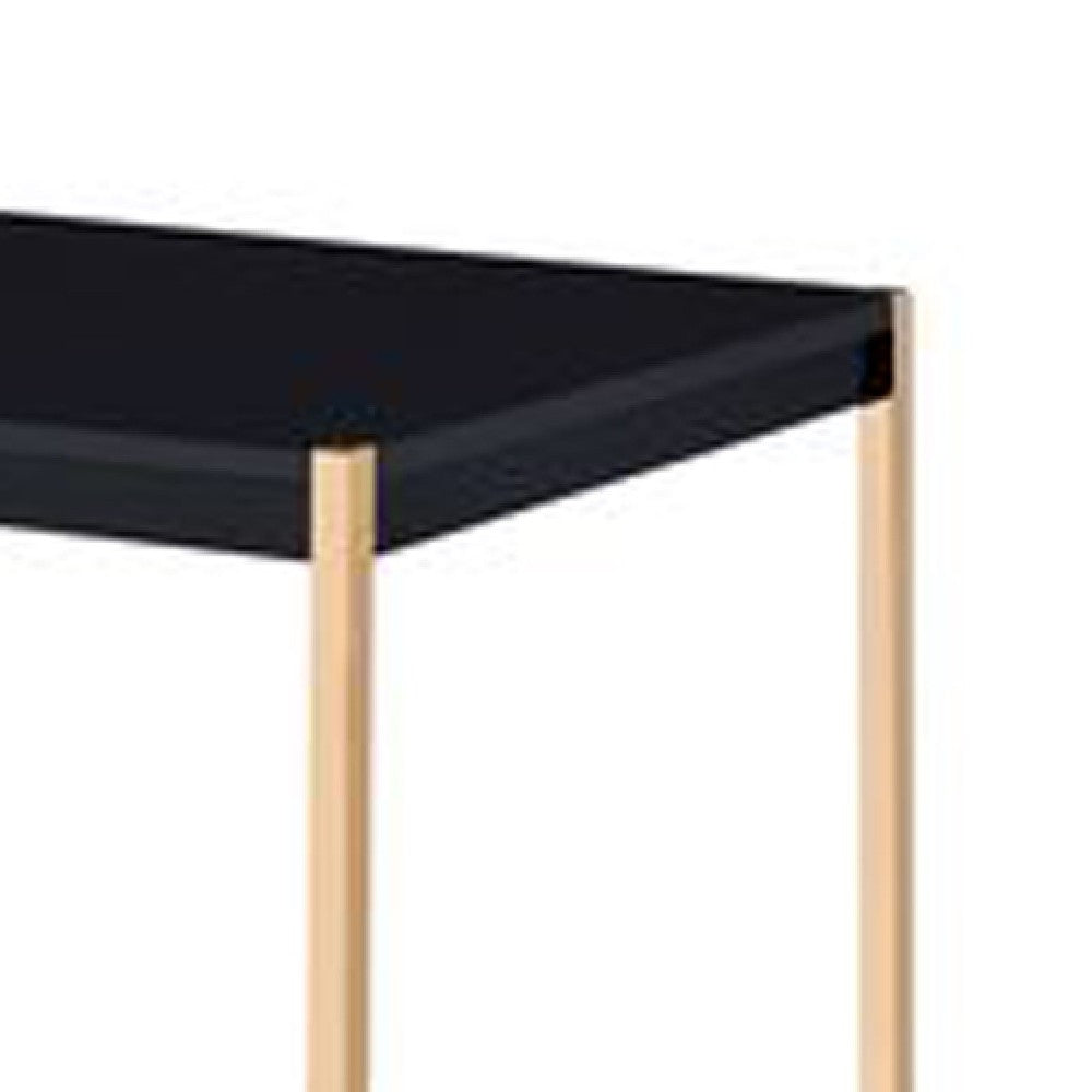 Writing Desk with USB Dock and Metal Legs, Black and Rose Gold - BM269051