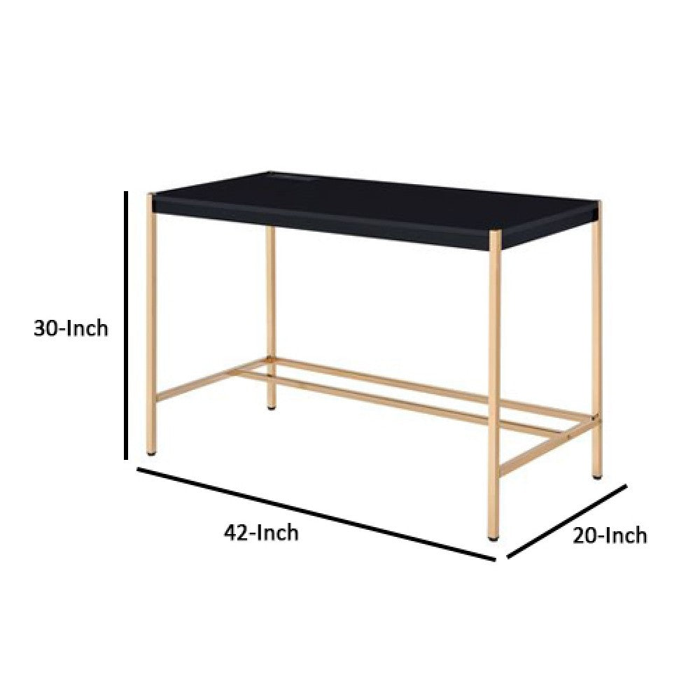 Writing Desk with USB Dock and Metal Legs, Black and Rose Gold - BM269051