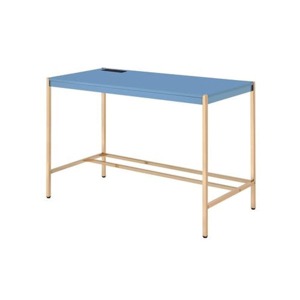 Writing Desk with USB Dock and Metal Legs, Blue and Rose Gold - BM269052