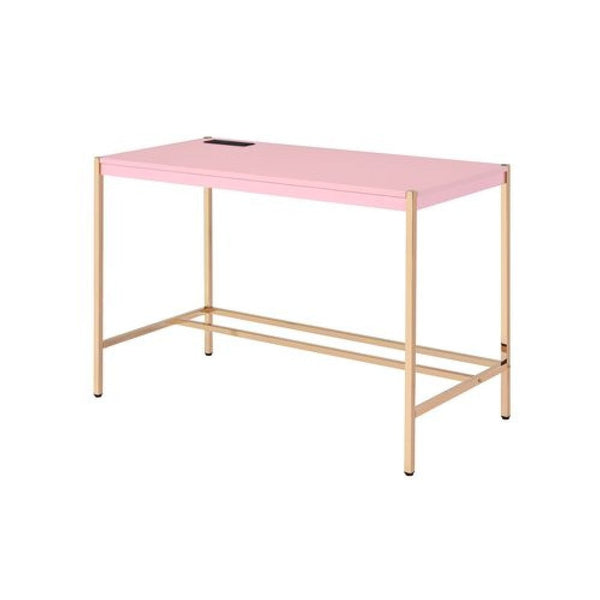 Writing Desk with USB Dock and Metal Legs, Pink and Rose Gold - BM269054