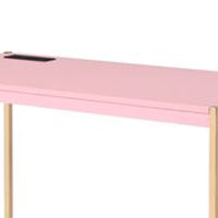 Writing Desk with USB Dock and Metal Legs, Pink and Rose Gold - BM269054