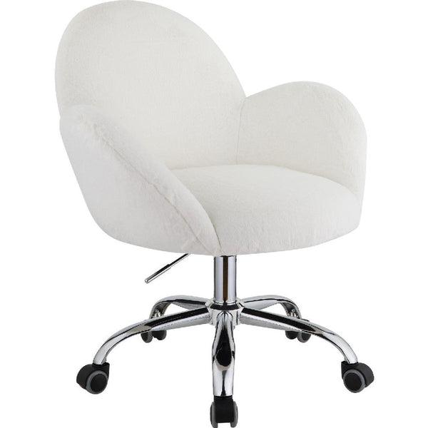 Swivel Office Chair with Rounded Back and Arms, White and Chrome - BM269062