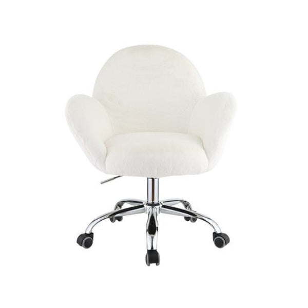 Swivel Office Chair with Rounded Back and Arms, White and Chrome - BM269062