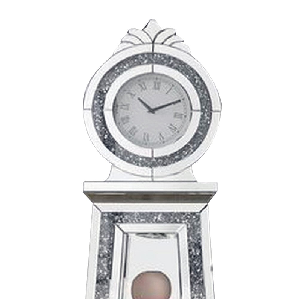 Mirrored Grandfather Clock with 3 Open Compartments, Silver - BM269090