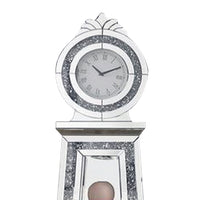 Mirrored Grandfather Clock with 3 Open Compartments, Silver - BM269090