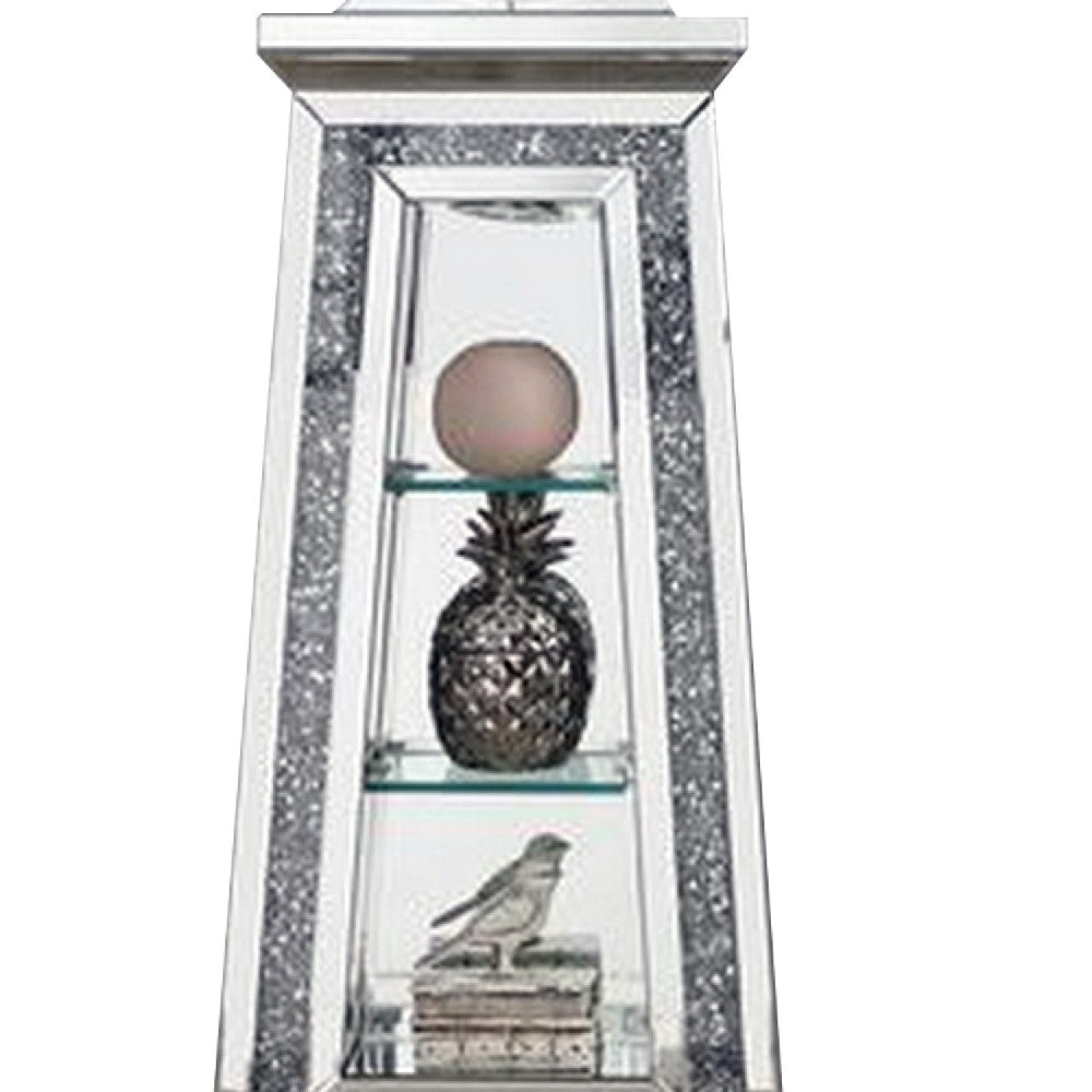 Mirrored Grandfather Clock with 3 Open Compartments, Silver - BM269090