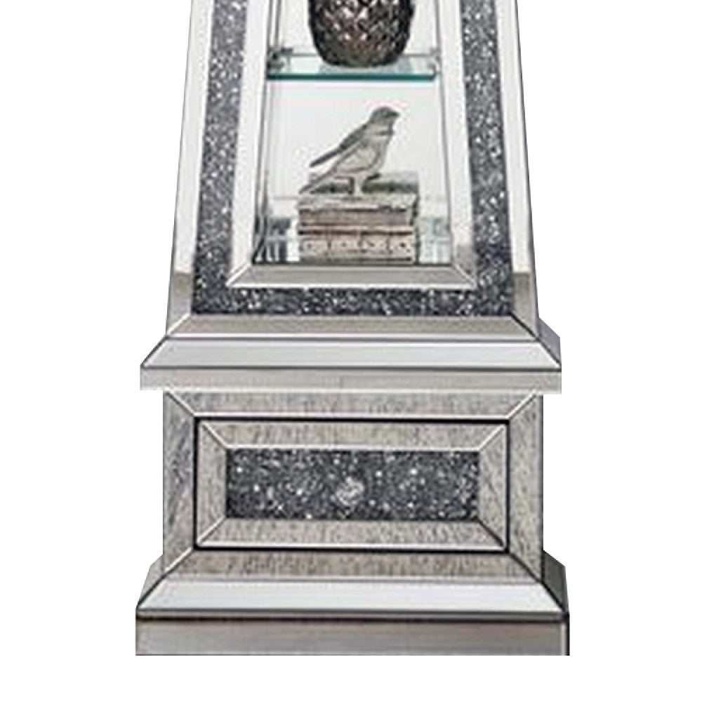Mirrored Grandfather Clock with 3 Open Compartments, Silver - BM269090