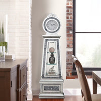 Mirrored Grandfather Clock with 3 Open Compartments, Silver - BM269090
