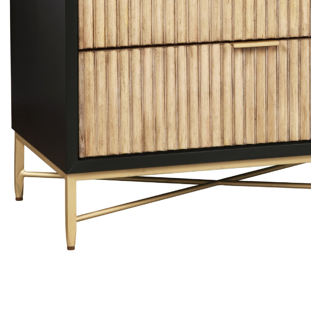 Accent Chest with 3 Corrugated Drawers and Metal Base, Black - BM269165