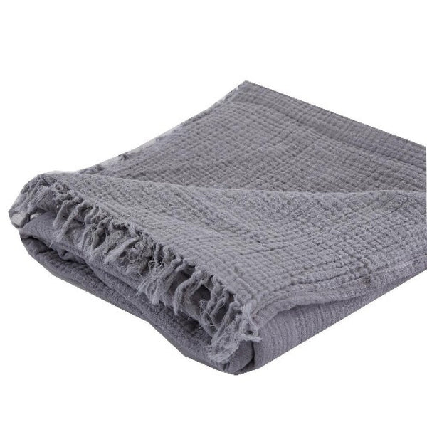 Veria 50 x 60 Reversible Cotton Throw with Fringes  Gray - BM269171