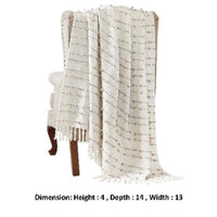 Veria 60 x 70 Cotton Throw with Pompom Stripe Design  Cream - BM269181
