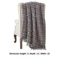 Veria 60 x 70 Cotton Throw with Pompom Stripe Design  Gray - BM269182