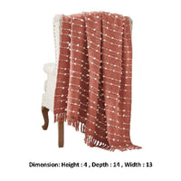 Veria 60 x 70 Cotton Throw with Pompom Stripe Design Red - BM269184
