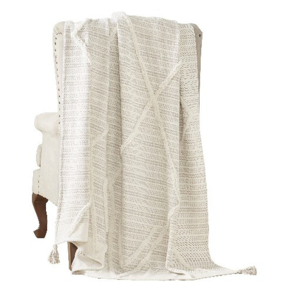 Veria 60 x 70 Cotton Throw with Diamond Pattern The Urban Port, Off White - BM269189