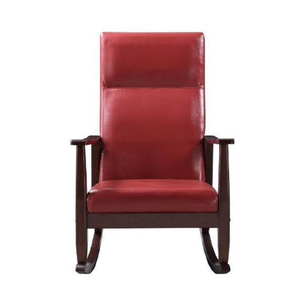 Rocking Chair with Leatherette Seating and Wooden Frame, Red - BM269200