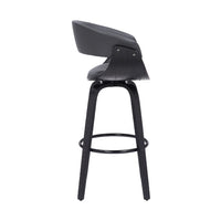 26 Inch Swivel Faux Leather Barstool with Curved Open Back, Gray - BM269991