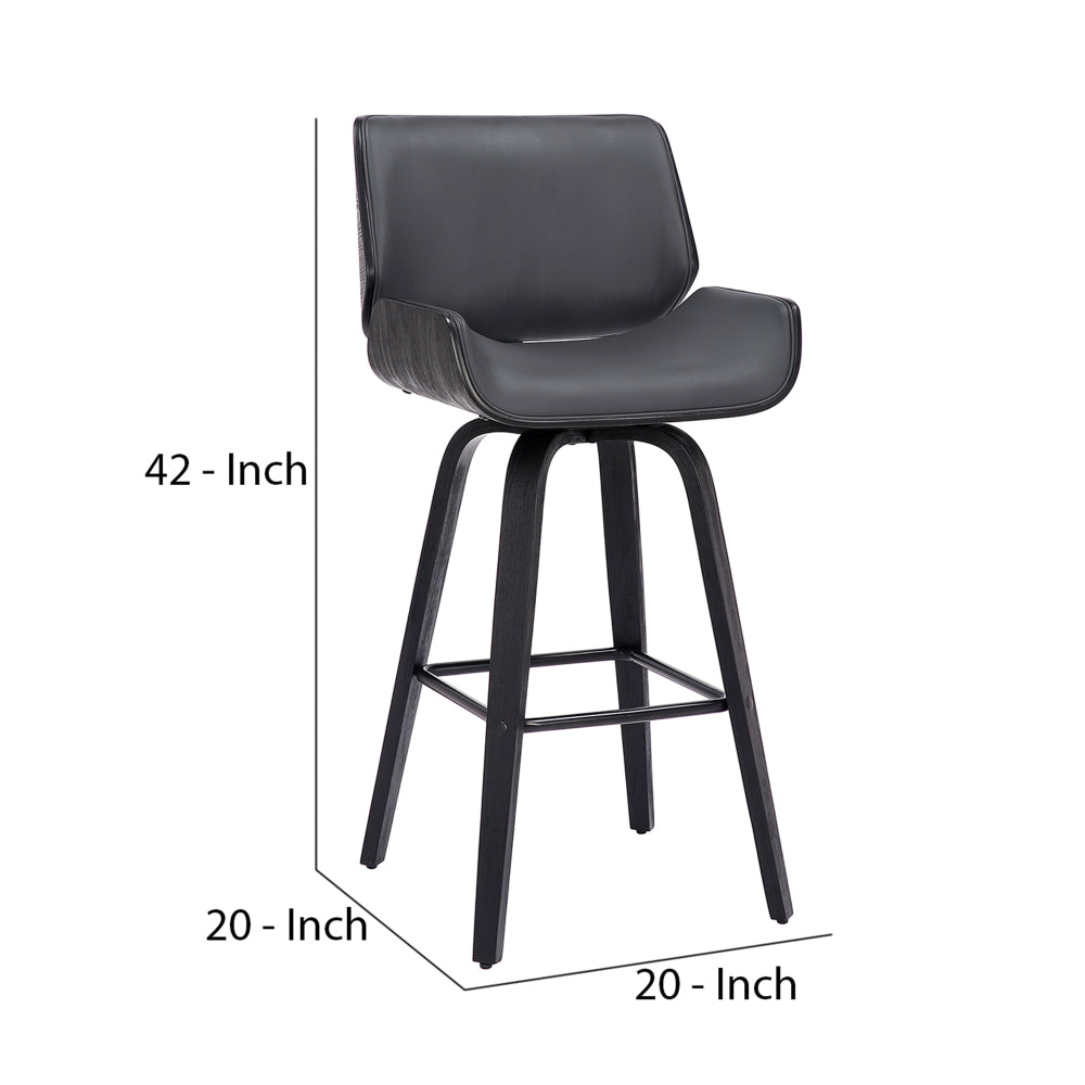 30 Inch Bar Stool with Curved Padded Back and Seat, Gray - BM270436