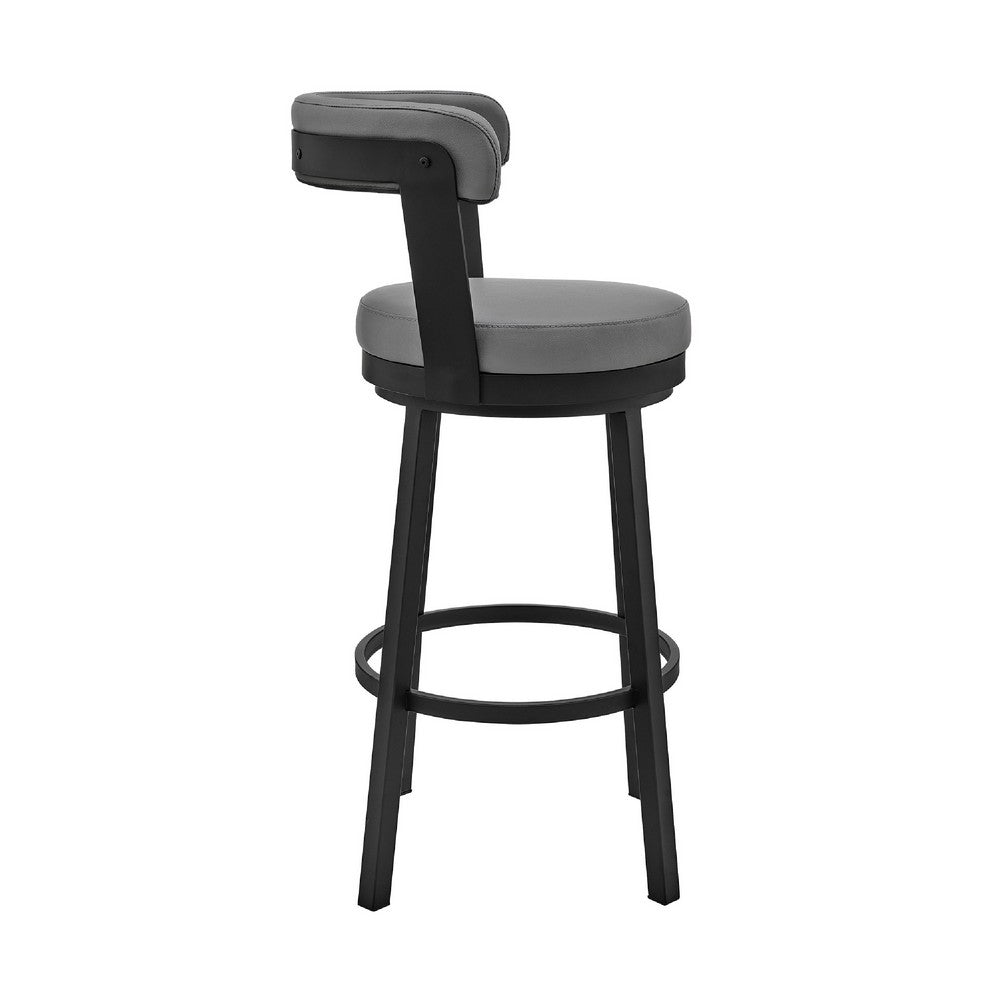 Swivel Counter Barstool with Curved Open Back and Metal Legs, Light Gray - BM271140
