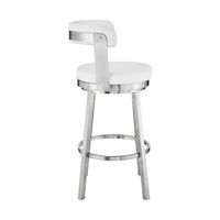 Swivel Counter Barstool with Curved Open Back and Metal Legs, White and Silver - BM271160