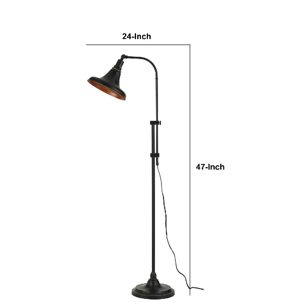47 Inch Adjustable Metal Floor Lamp and Tapered Shade, Black - BM271949